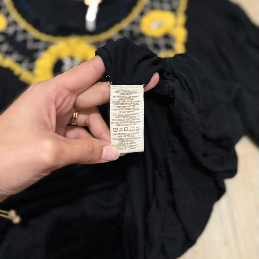 Free People Women’s Black Long Sleeve Begonia Blouse Relaxed Boho Size Small